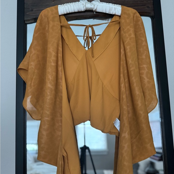 Anthropologie Mustard Tie-Back Blouse - Picture 2 of 5